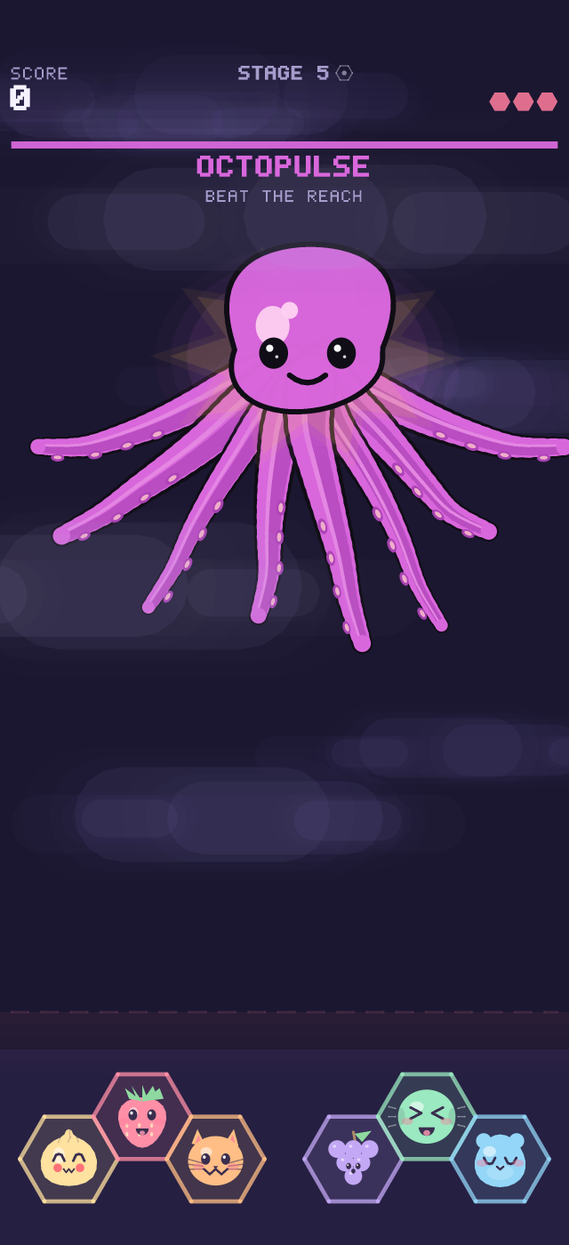 A smiling purple Octopulse spreads its tentacles above the colorful character keys.